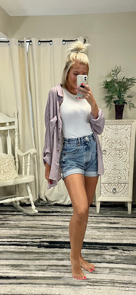 The Vibe Button Down Top - Mauve