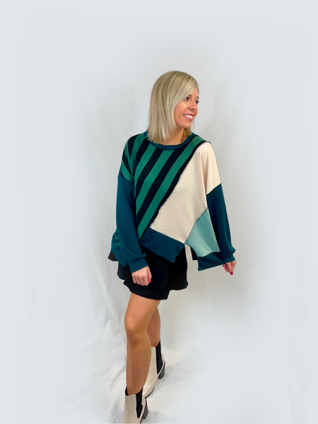 Forever Green Color Block Knit